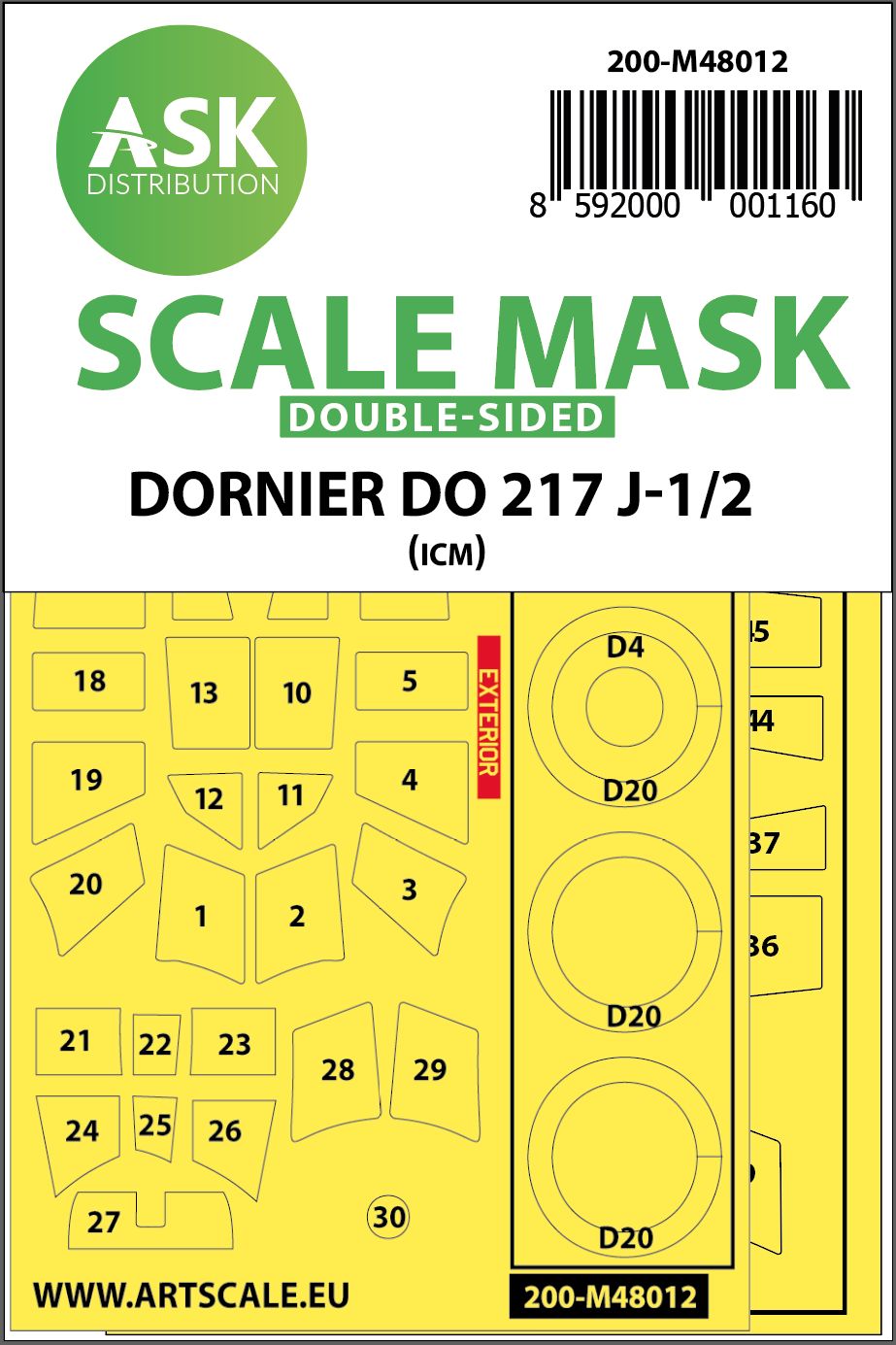 200-M48012 - Dornier Do 217J-1/2 double-sided painting mask for ICM - 1:48