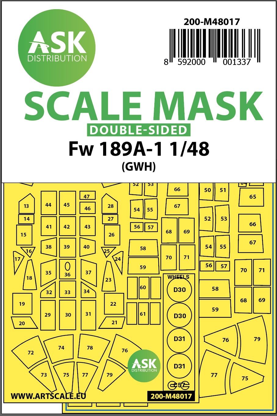 200-M48017 - Focke Wulf Fw 189 double-sided painting mask for Great Wall Hobby - 1:48
