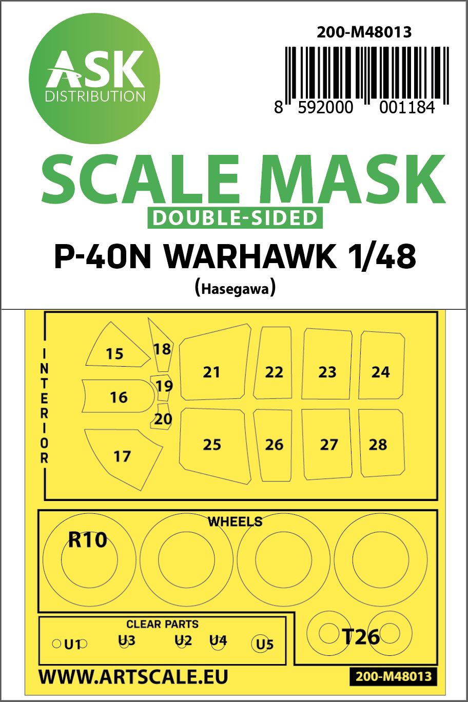 200-M48013 - Curtiss P-40N Warhawk double-sided painting mask for Hasegawa / Hobby2000 - 1:48