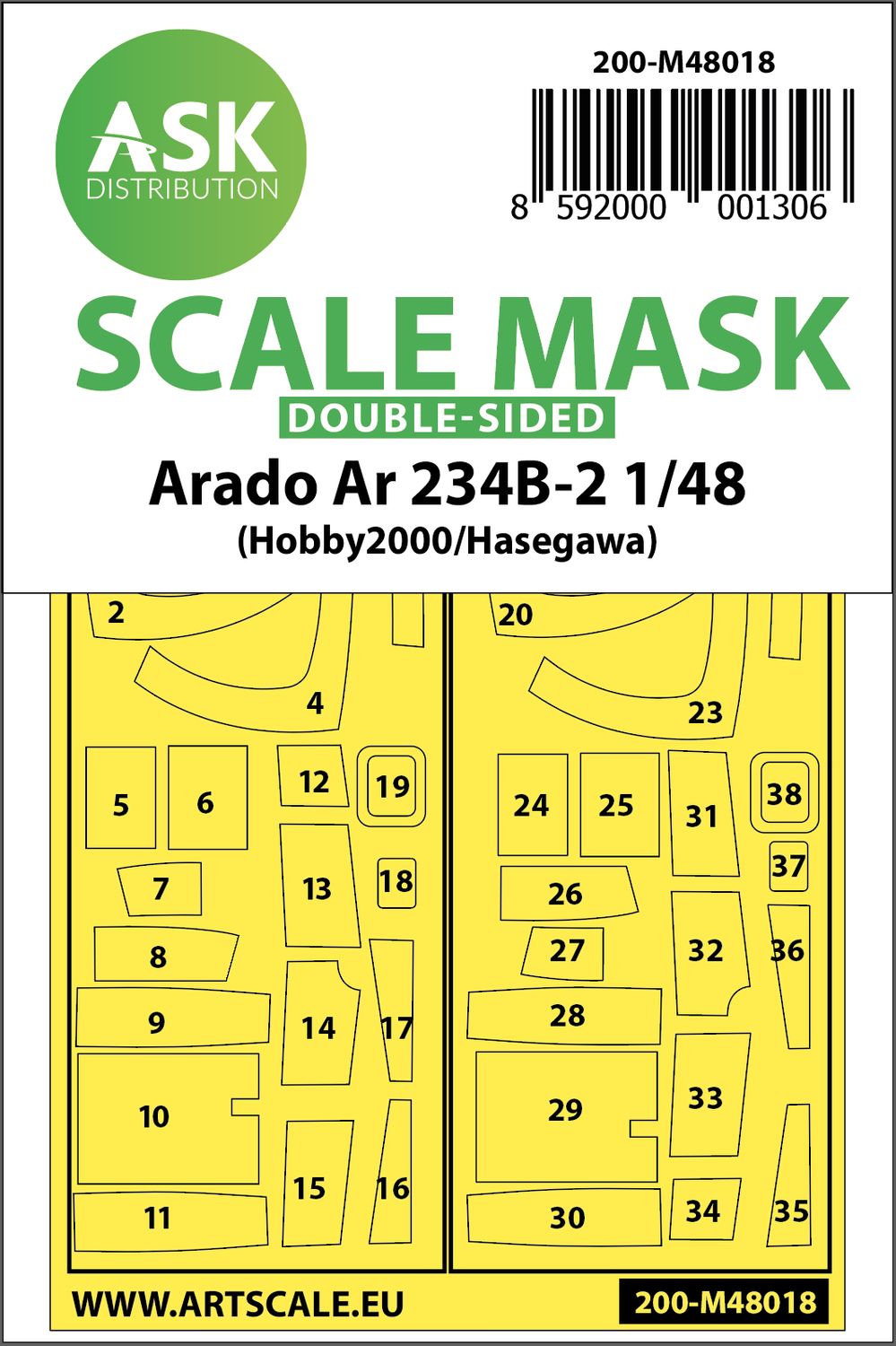 200-M48018 - Arado Ar 234B-2 double-sided painting mask for Hasegawa / Hobby2000 - 1:48