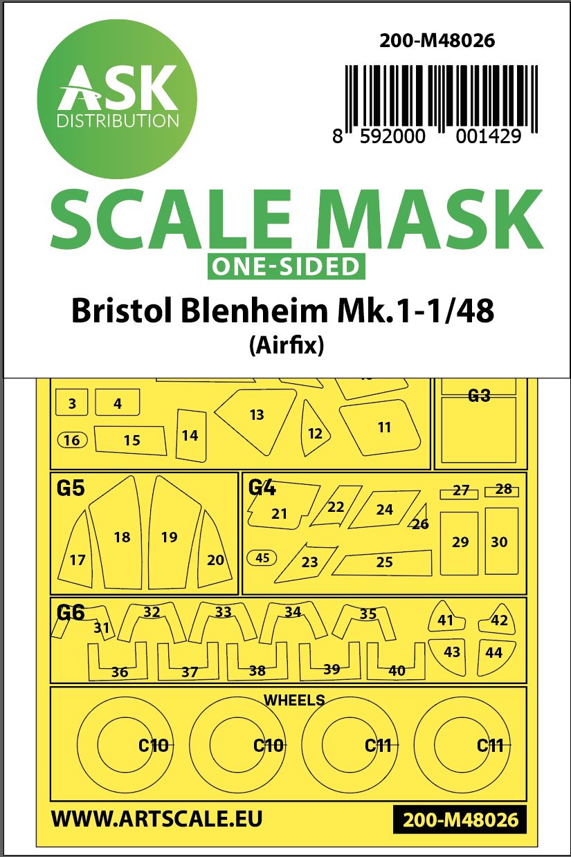 200-M48026 - Bristol Blenheim Mk.I one-sided painting mask for Airfix - 1:48