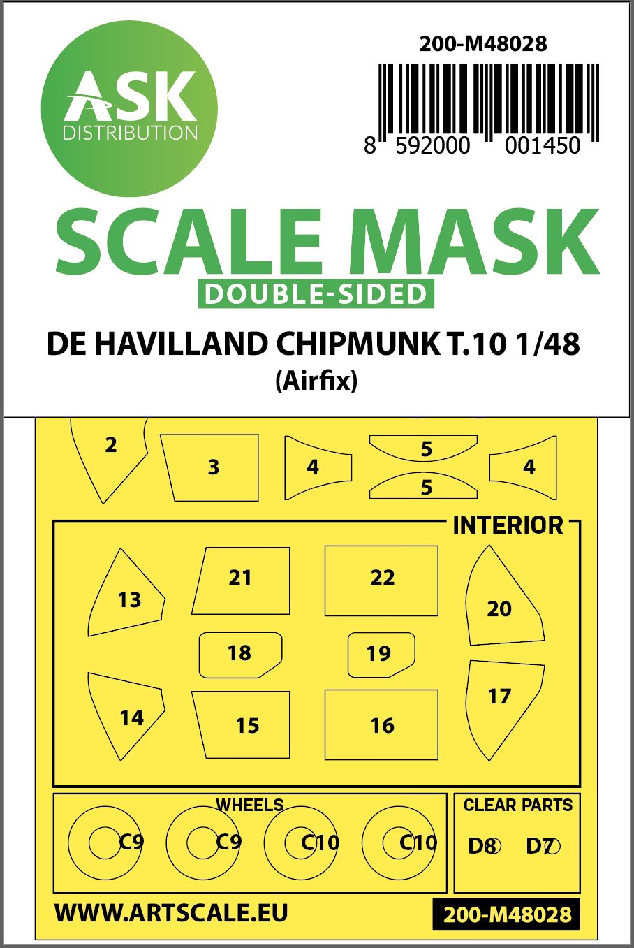 200-M48028 - De Havilland Chipmunk T.10 double-sided painting mask for Airfix - 1:48