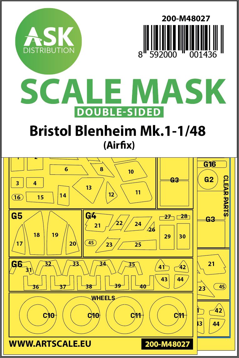 200-M48027 - Bristol Blenheim Mk.I double-sided painting mask for Airfix - 1:48