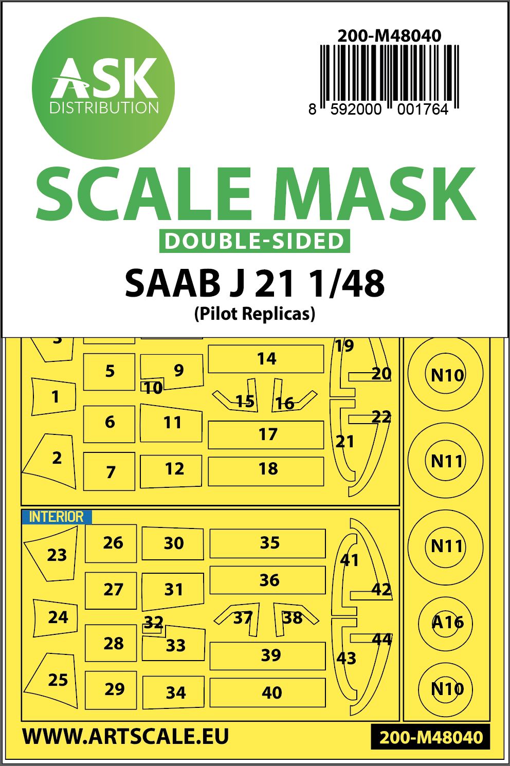200-M48040 - SAAB J21 double-sided painting mask for Pilot Replicas - 1:48