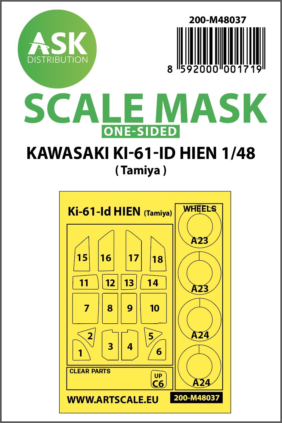 200-M48037 - Kawasaki Ki-61-ID Hien one-sided painting mask for Tamiya - 1:48