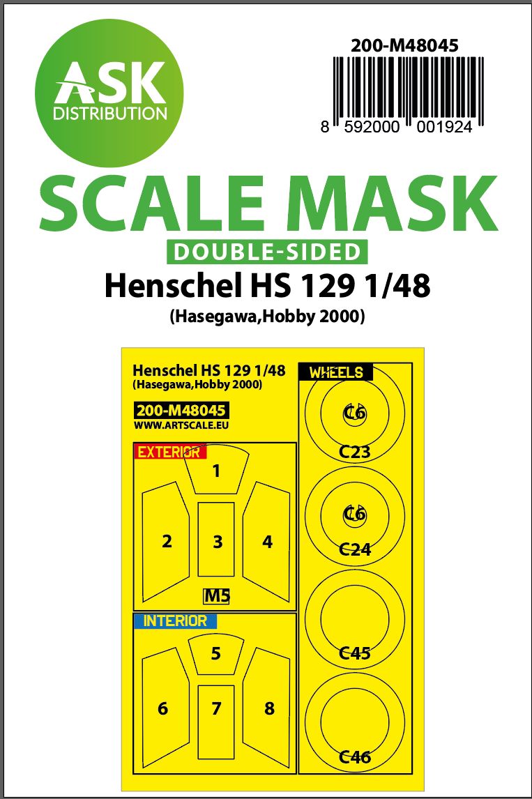 200-M48045 - Henschel Hs 129 double-sided painting mask for Hasegawa, Hobby2000 - 1:48