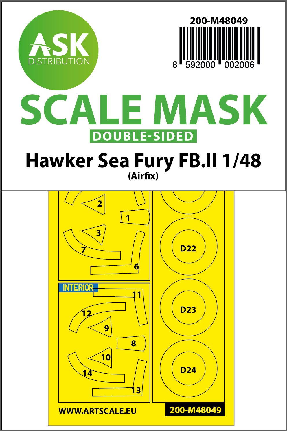 200-M48049 - Hawker Sea Fury FB.11 double-sided mask for Airfix - 1:48