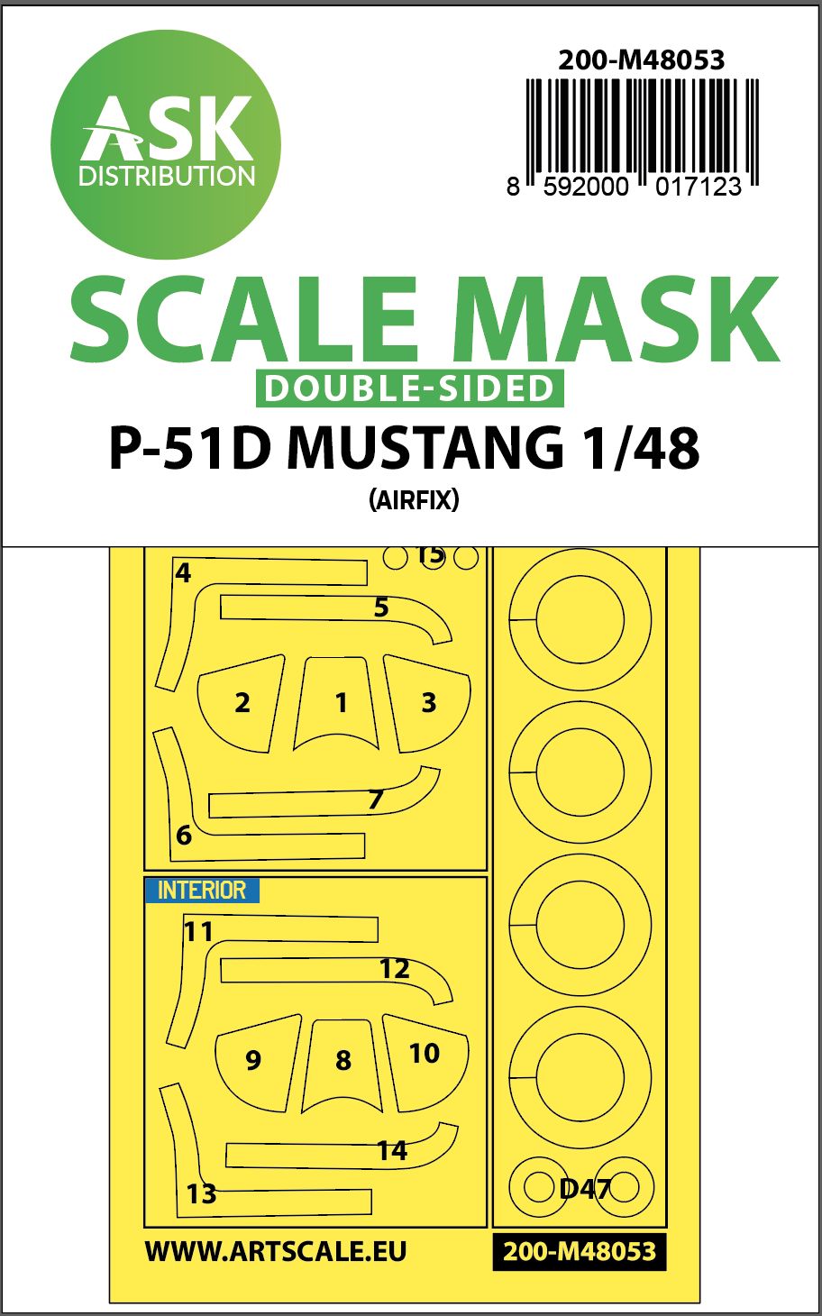 200-M48053 - P-51D Mustang double-sided mask for Airfix - 1:48