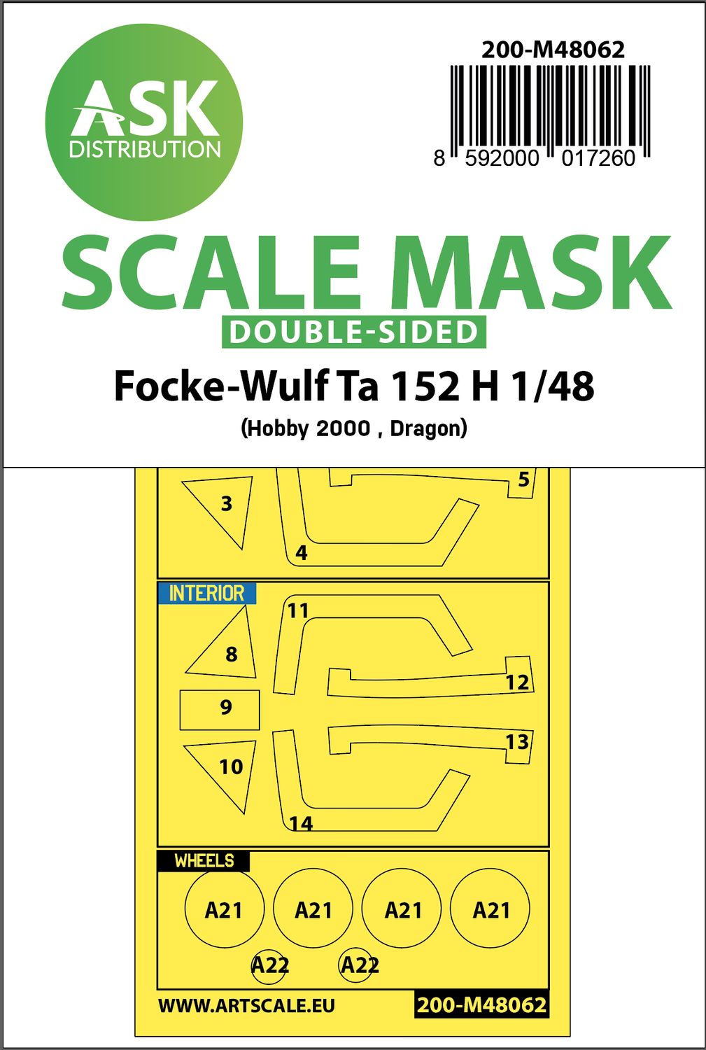 200-M48062 - Focke-Wulf Ta 152 H double-sided express mask for Hobby2000, Dragon - 1:48