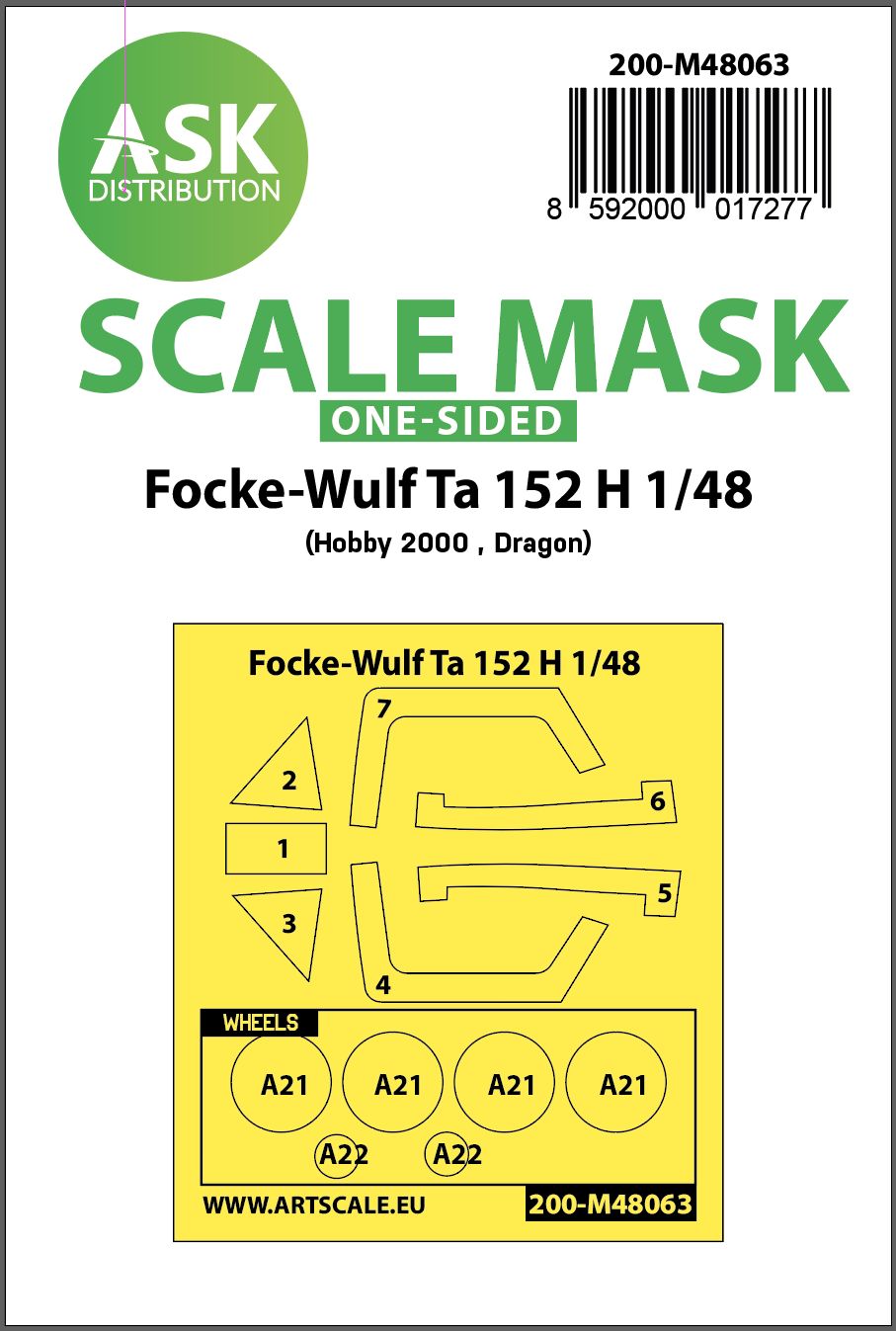 200-M48063 - Focke-Wulf Ta 152 H one-sided express mask for Hobby2000, Dragon - 1:48