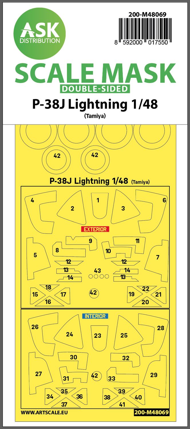 200-M48069 - P-38J Lightning double-sided mask for Tamiya - 1:48