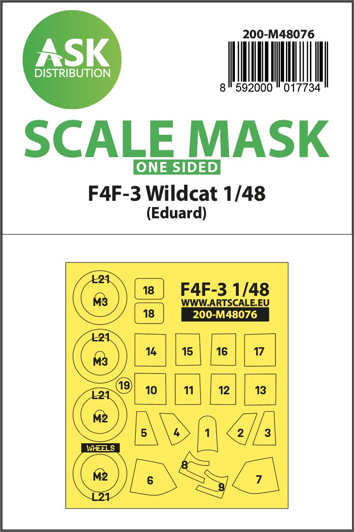 200-M48076 - F4F-3 Wildcat one-sided express mask for Eduard - 1:48