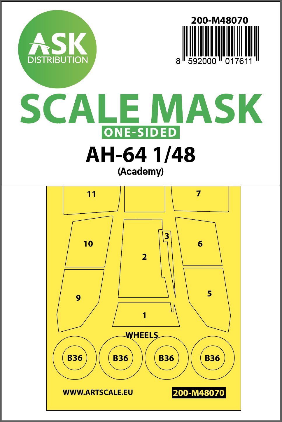 200-M48070 - AH-64 one-sided mask for Academy - 1:48