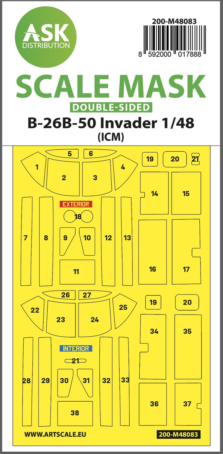 200-M48083 - B-26B-50 Invader double-sided mask self-adhesive pre-cutted for ICM - 1:48