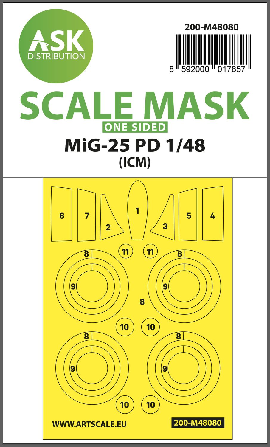 200-M48080 - MiG-25 PD one-sided mask self-adhesive pre-cutted for ICM - 1:48