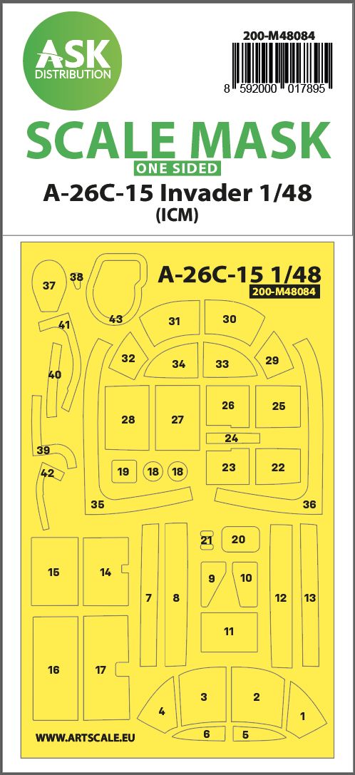 200-M48084 - A-26C-15 Invader one-sided mask self-adhesive pre-cutted for ICM - 1:48