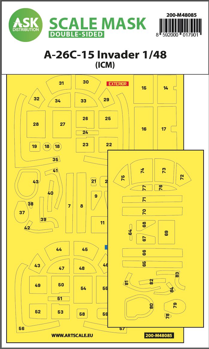 200-M48085 - A-26C-15 Invader double-sided mask self-adhesive pre-cutted for ICM - 1:48