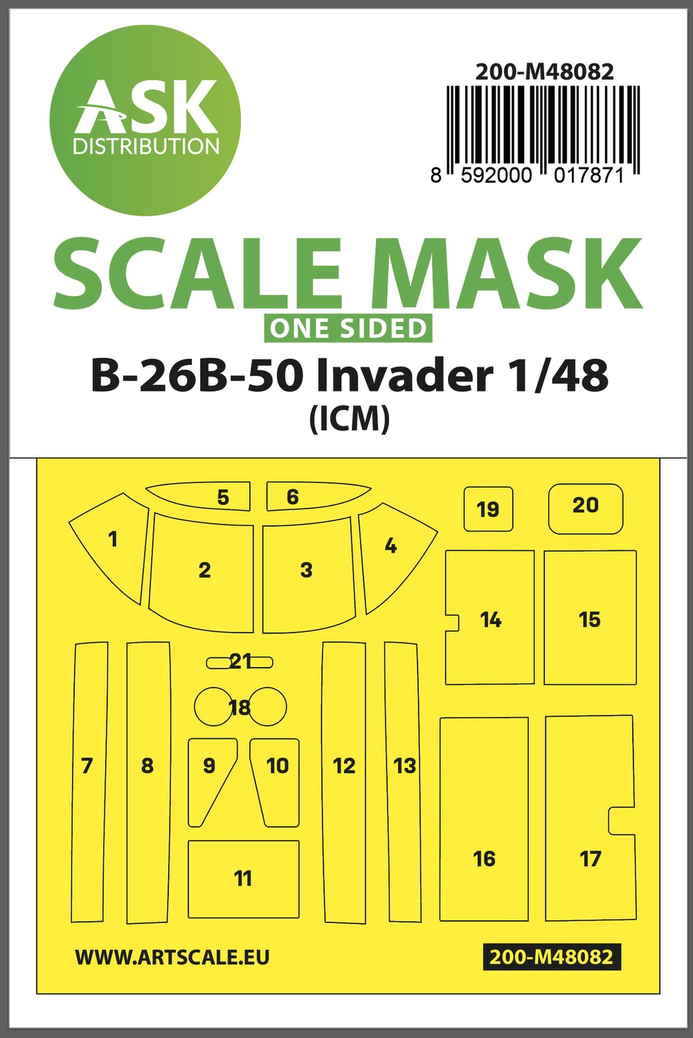 200-M48082 - B-26B-50 Invader one-sided mask self-adhesive pre-cutted for ICM - 1:48