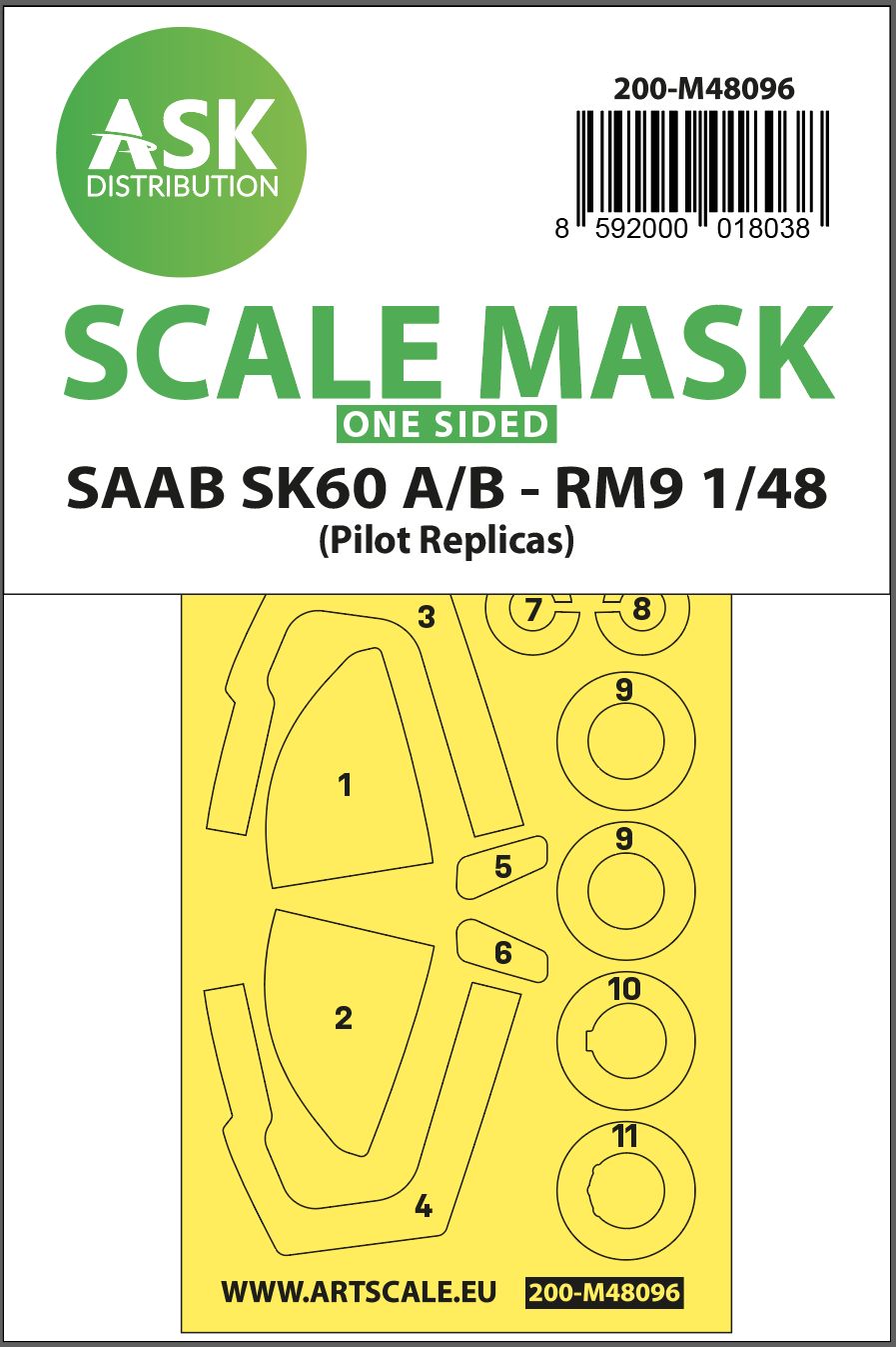 200-M48096 - SAAB SK60 one-sided mask self-adhesive, pre-cutted for Pilot-Replicas - 1:48