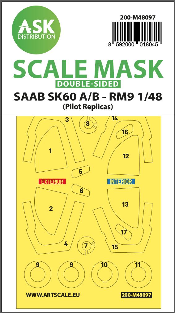 200-M48097 - SAAB SK60 double-sided mask self-adhesive, pre-cutted for Pilot-Replicas - 1:48
