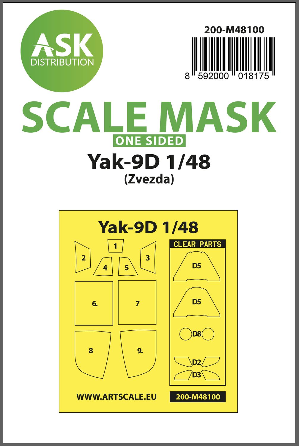 200-M48100 - Yak-9D one-sided express mask, self-adhesive, pre-cutted for Zvezda - 1:48