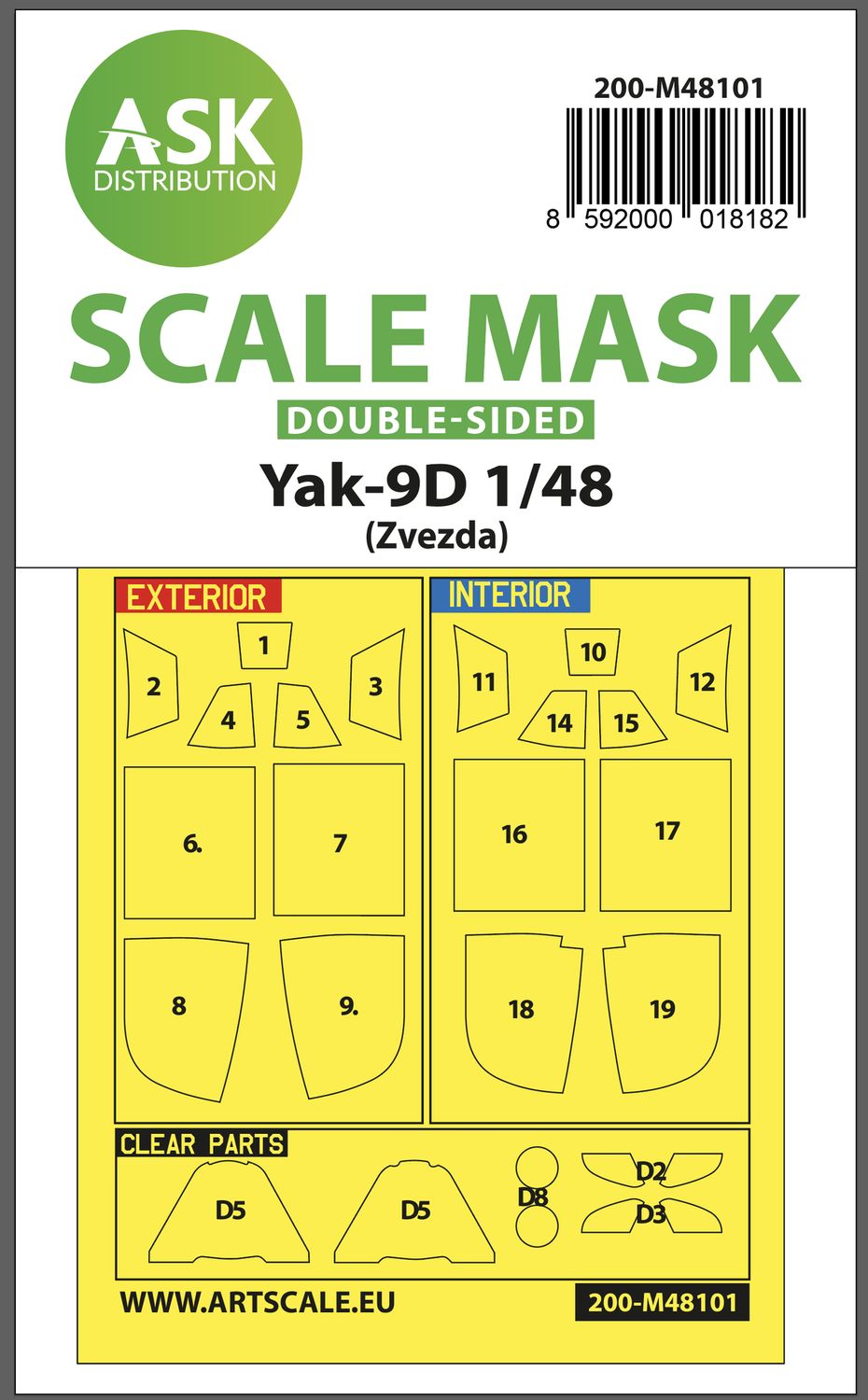 200-M48101 - Yak-9D double-sided express mask, self-adhesive, pre-cutted for Zvezda - 1:48