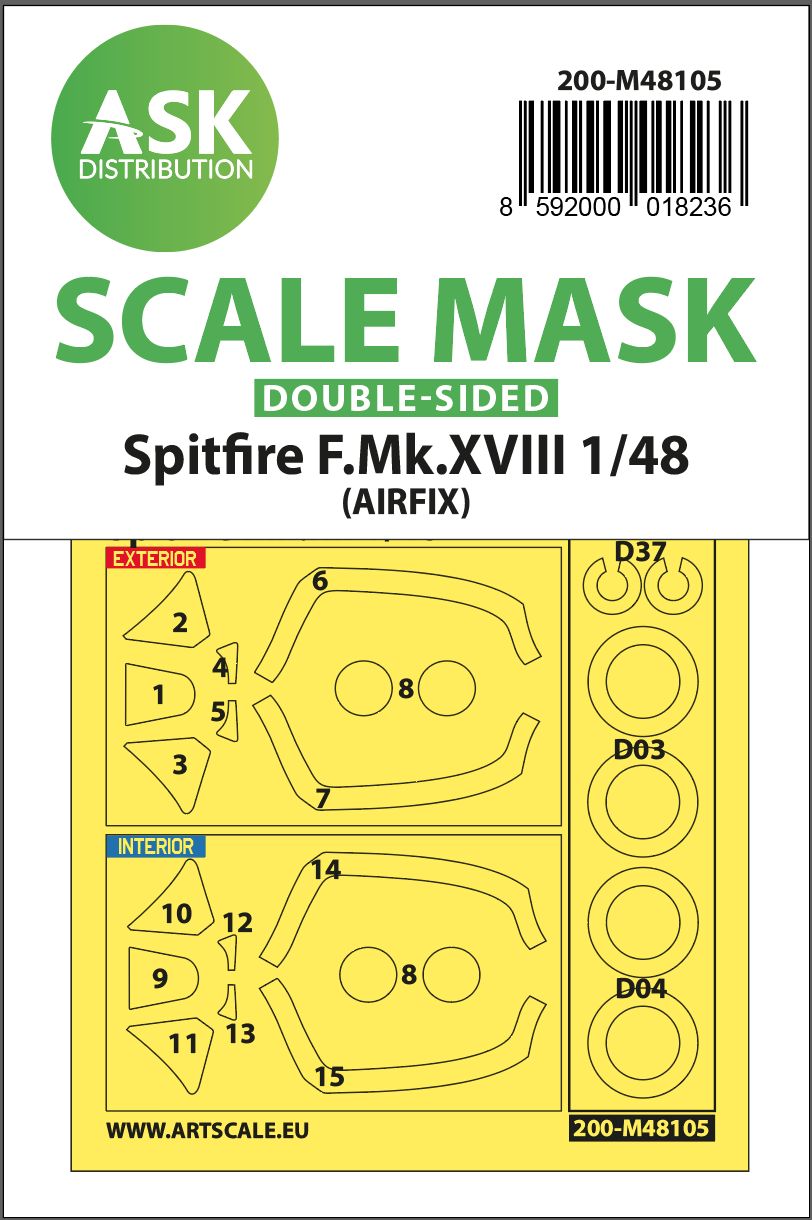 200-M48105 - Spitfire F.Mk.XVIII double-sided mask self-adhesive, pre-cutted for Airfix - 1:48