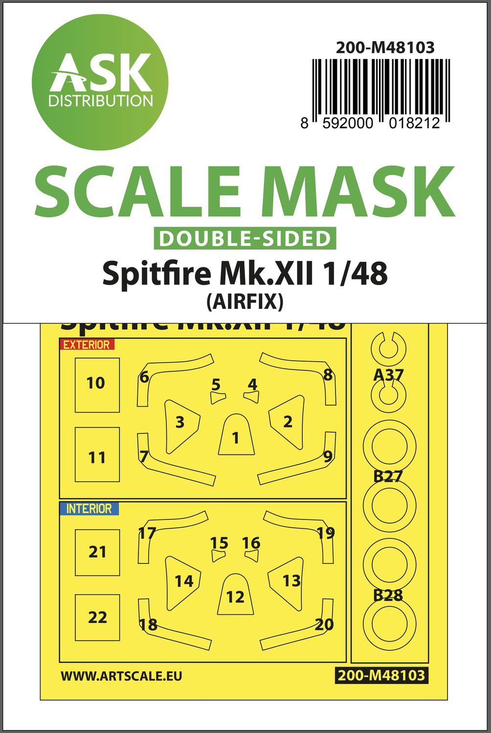 200-M48103 - Spitfire Mk.XII double-sided mask self-adhesive, pre-cutted for Airfix - 1:48