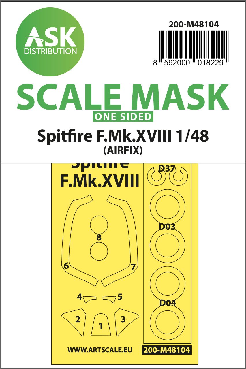 200-M48104 - Spitfire F.Mk.XVIII one-sided mask self-adhesive, pre-cutted for Airfix - 1:48