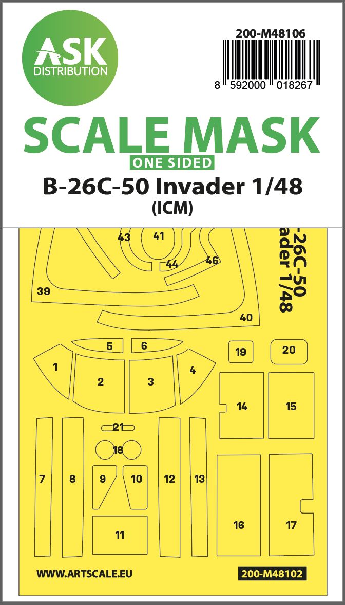 200-M48106 - B-26C-50 Invader one-sided mask self-adhesive pre-cutted for ICM - 1:48