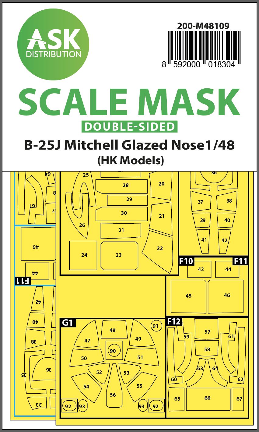 200-M48109 - B-25J Mitchell double-sided mask self-adhesive pre-cutted for HK Models - 1:48
