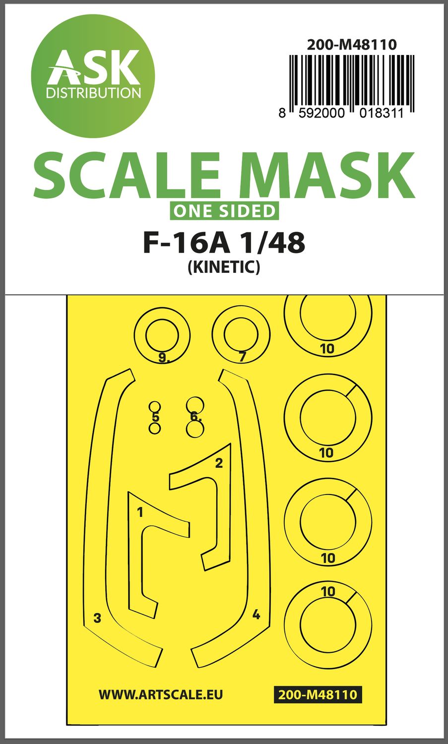 200-M48110 - F-16A one-sided express mask, self-adhesive and pre-cutted for Kinetic - 1:48