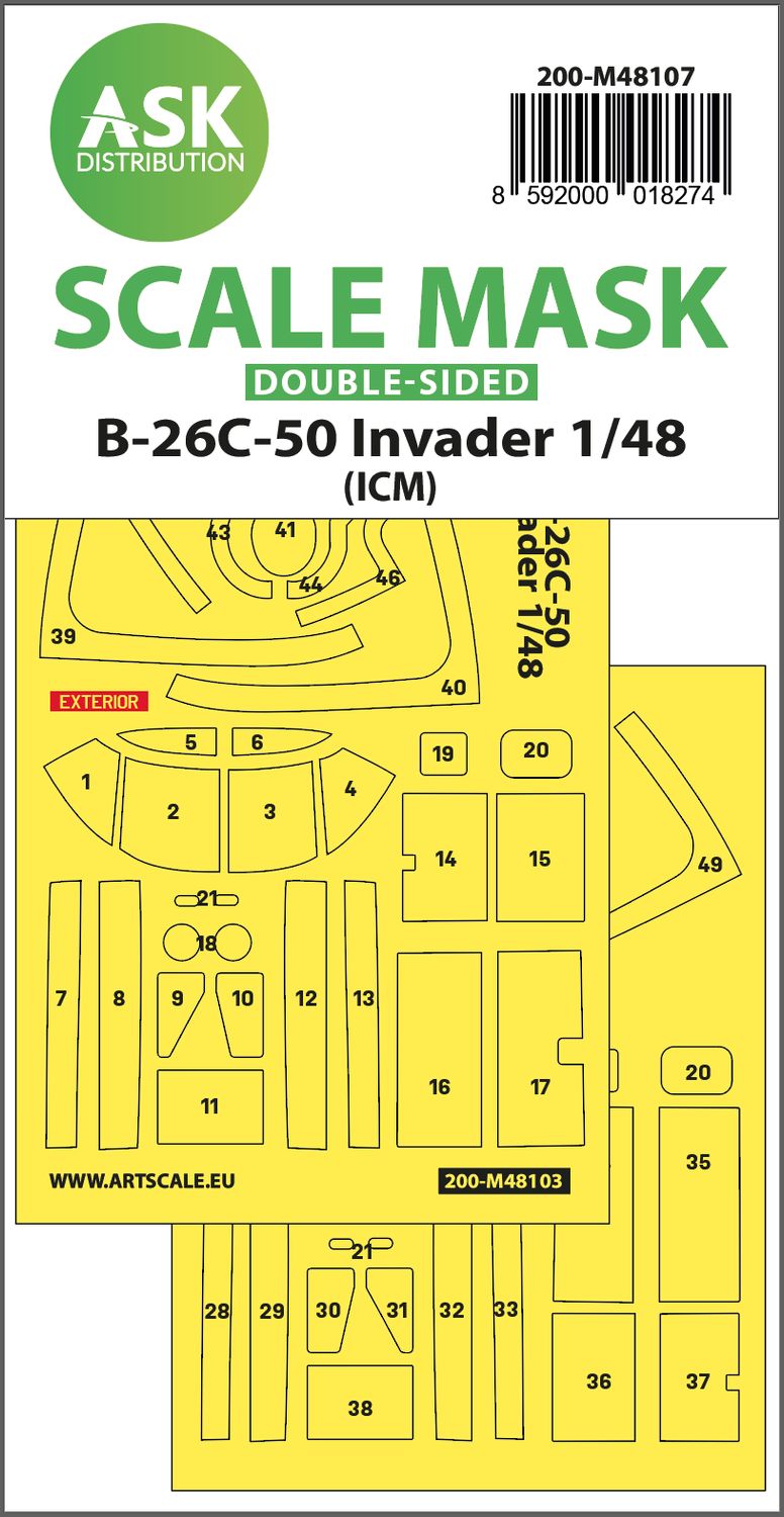 200-M48107 - B-26C-50 Invader doublee-sided mask self-adhesive pre-cutted for ICM - 1:48