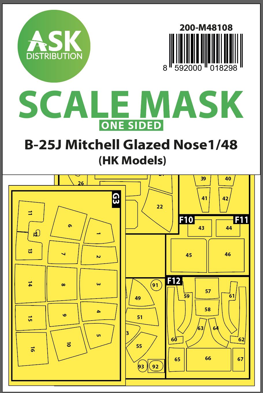 200-M48108 - B-25J Mitchell one-sided mask self-adhesive pre-cutted for HK Models - 1:48