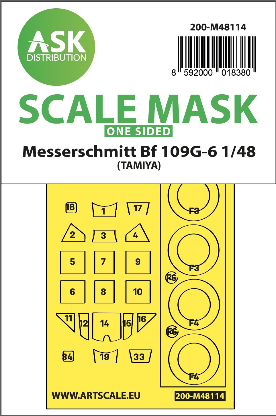 200-M48114 - Messerschmitt Bf 109G-6 one-sided express mask, self-adhesive and pre-cutted for Tamiya - 1:48