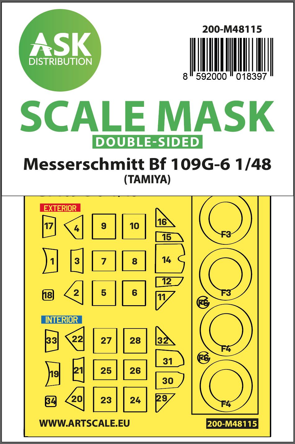 200-M48115 - Messerschmitt Bf 109G-6 double-sided express mask, self-adhesive and pre-cutted for Tamiya - 1:48