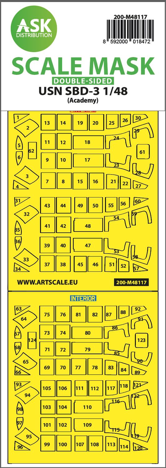 200-M48117 - USN SBD-3 double-sided express mask, self-adhesive and pre-cutted for Academy - 1:48
