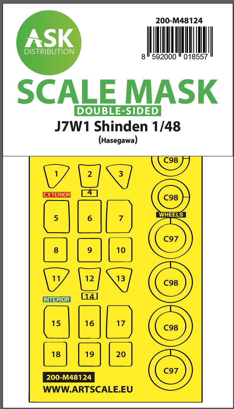 200-M48124 - J7W1 Shinden double-sided express mask, self-adhesive and pre-cutted for Hasegawa - 1:48