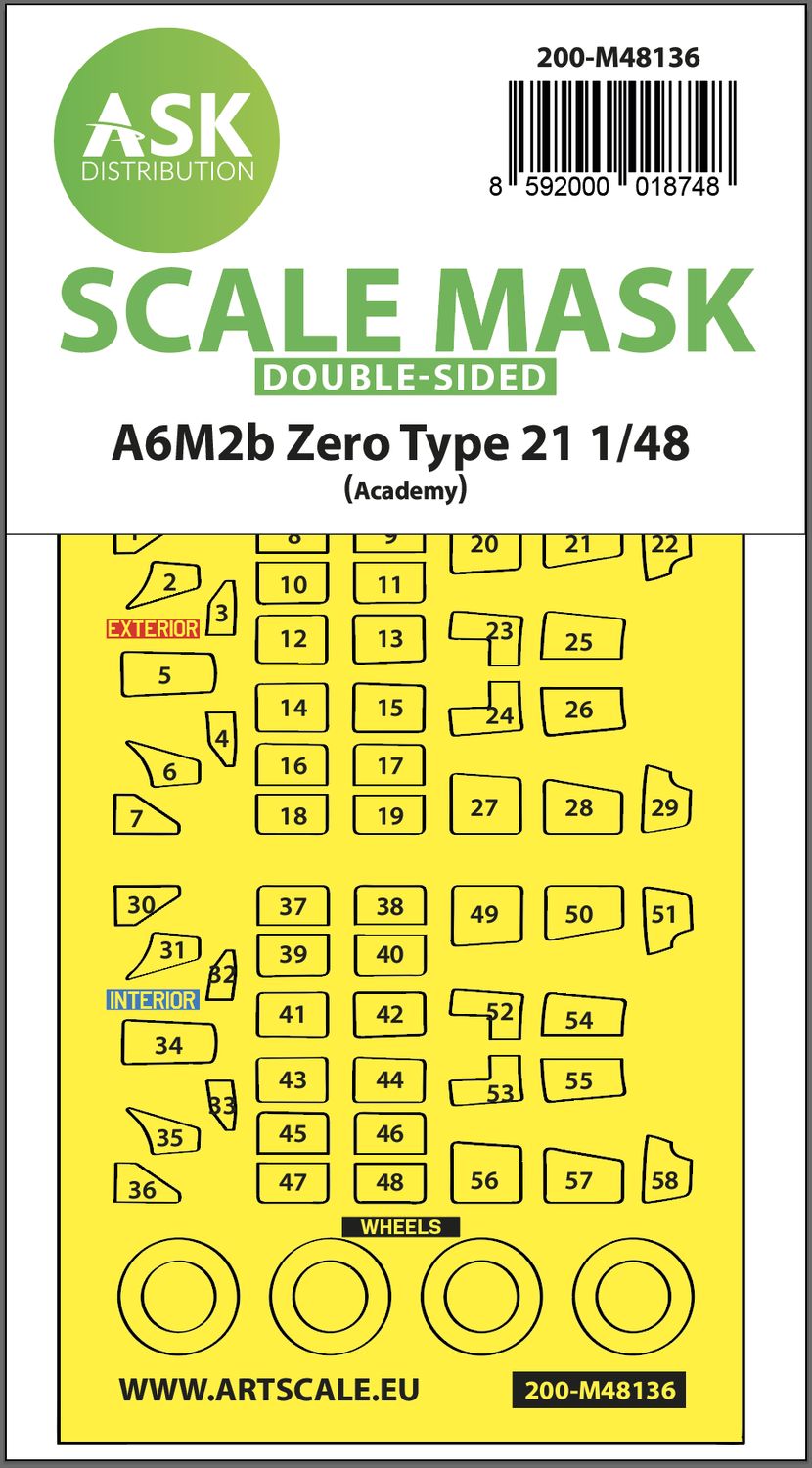 200-M48136 - A6M2b Zero Type 21 double-sided express mask for Academy - 1:48
