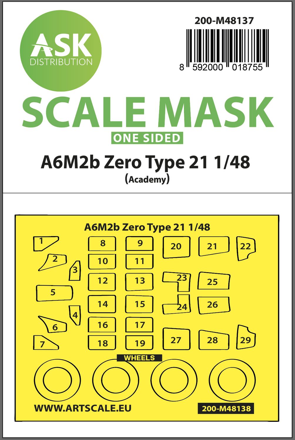200-M48137 - A6M2b Zero Type 21 one-sided express mask for Academy - 1:48