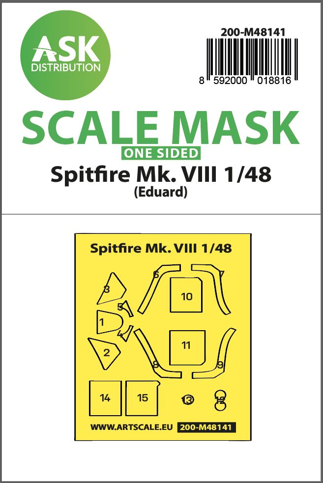 200-M48141 - Spitfire Mk.VIII one-sided express fit mask for Eduard - 1:48