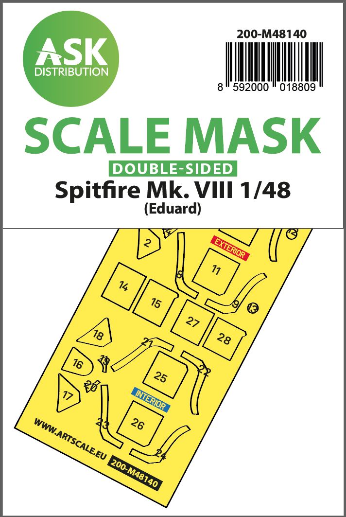 200-M48140 - Spitfire Mk.VIII double-sided express fit mask for Eduard - 1:48