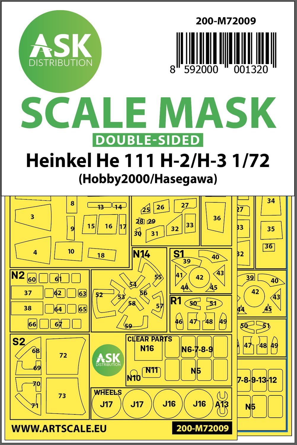 200-M72009 - Heinkel He 111H-2/H-3 double-sided painting mask for Hasegawa / Hobby2000 - 1:72