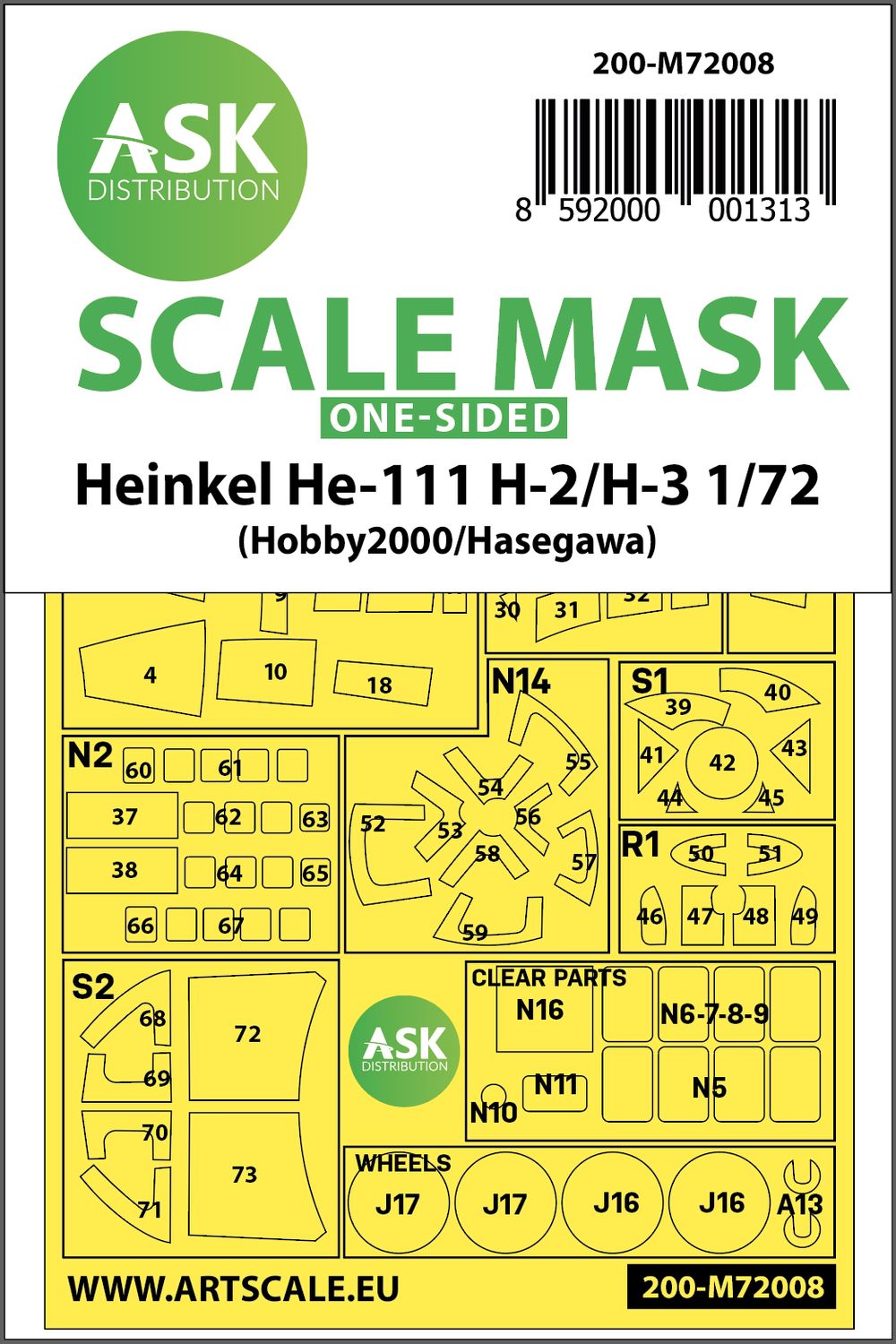 200-M72008 - Heinkel He 111H-2/H-3 one-sided painting mask for Hasegawa / Hobby2000 - 1:72