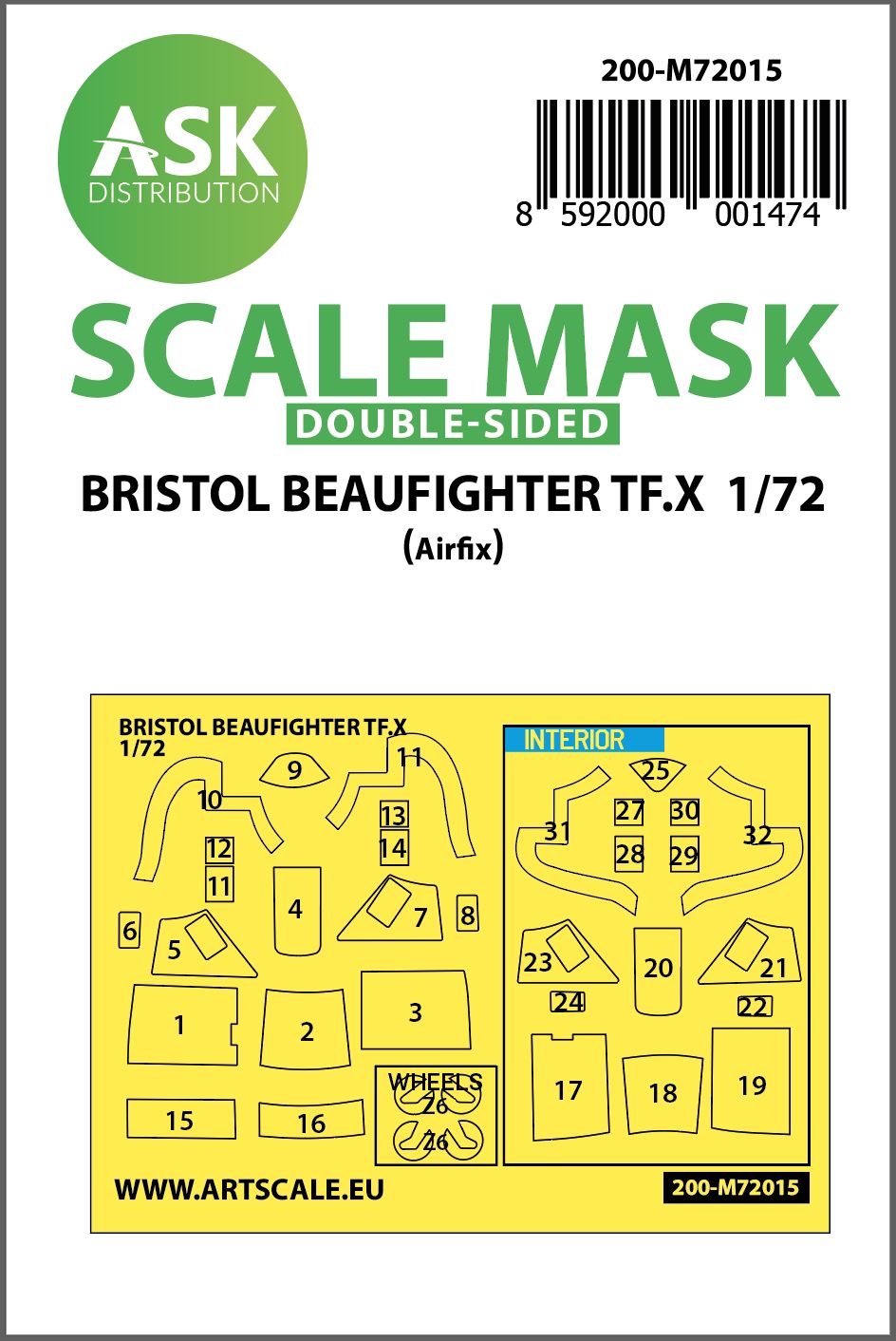 200-M72015 - Bristol Beaufighter TF.X double-sided painting mask for Airfix - 1:72