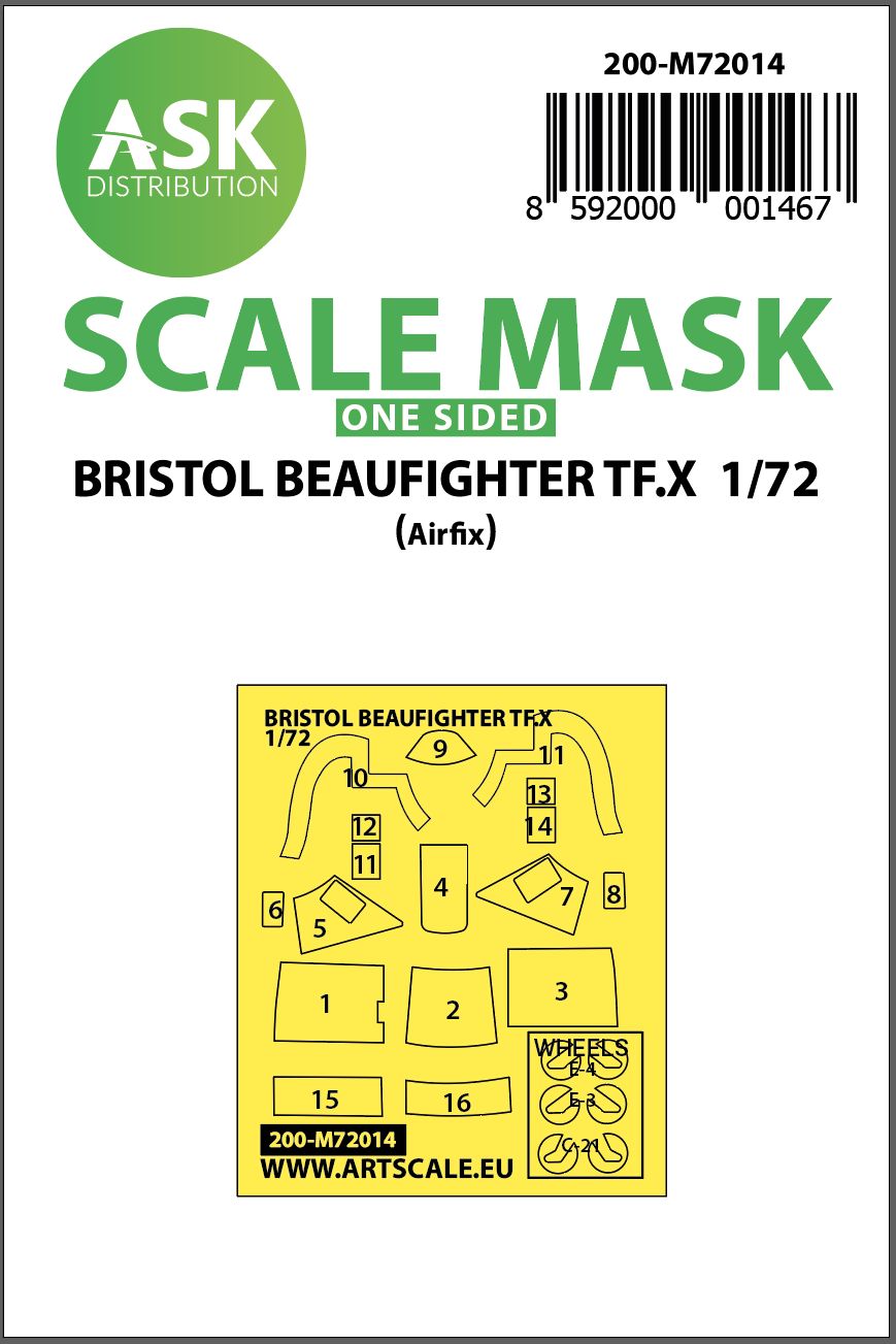 200-M72014 - Bristol Beaufighter TF.X one-sided painting mask for Airfix - 1:72