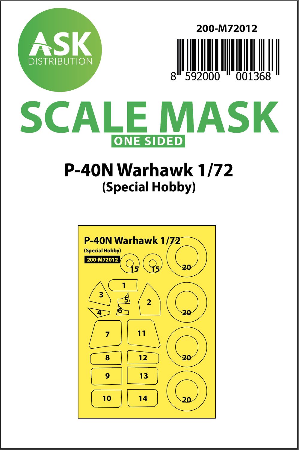 200-M72012 - P-40 N Warhawk one-sided painting mask for Special Hobby - 1:72
