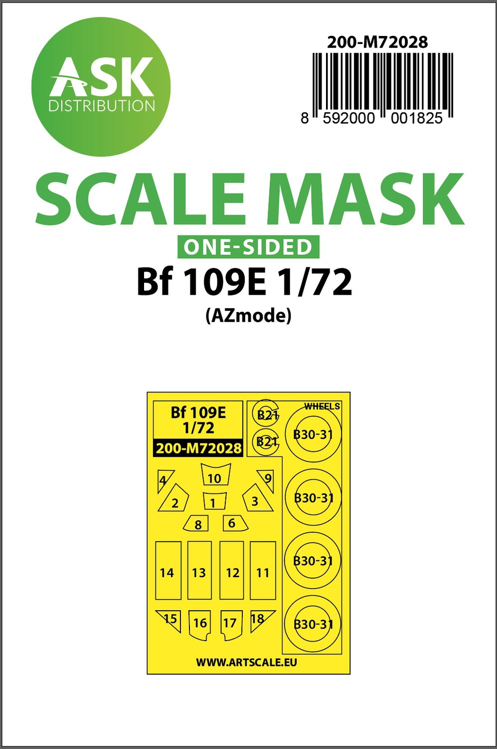 200-M72028 - Bf 109E one-sided painting mask for AZ Model - 1:72