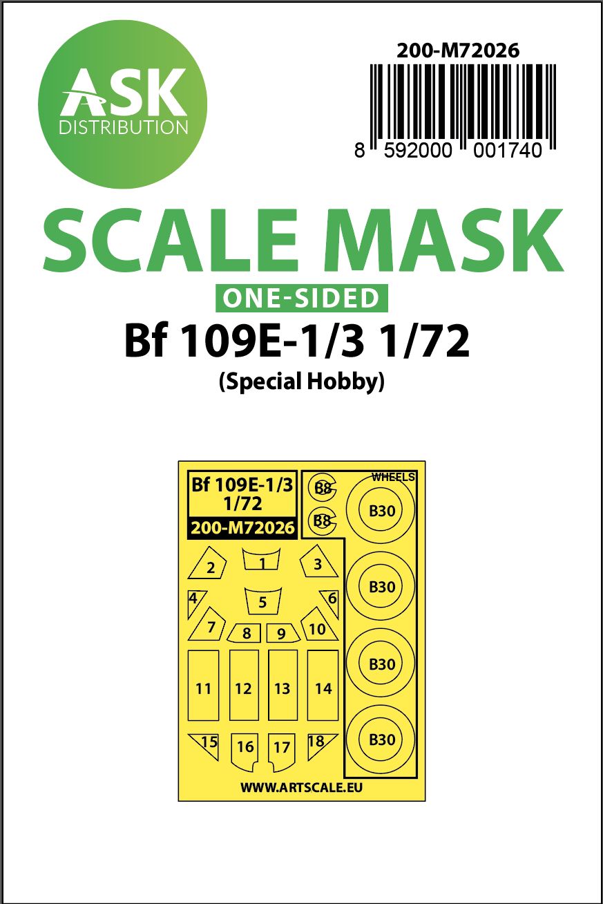 200-M72026 - Bf 109E-1/E-3 one-sided painting mask for Special Hobby - 1:72