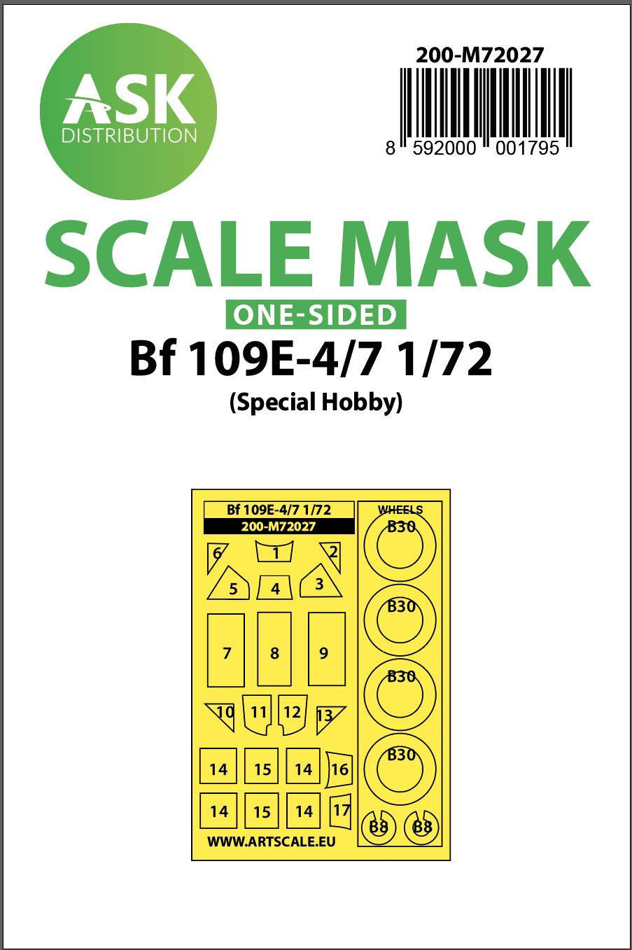 200-M72027 - Bf 109E-4/7 one-sided painting mask for Special Hobby - 1:72